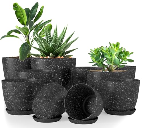 Plant Pots Indoor with Drainage 10 Pack Multi-Size Planters Spotty Black - color: Speckled Black, size: Pack of 10