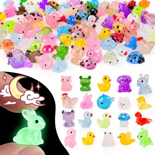 200 pcs Luminous Mini Resin Animals Many Styles Variety Tiny Animals Figures Miniature Little Small Animal Figurines Bulk for Micro Fairy Garden Landscape Accessories Hide Crafts Decor Aquarium - color: Animals-200p