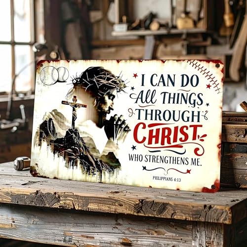 I Can Do All Things Through Christ Baseball Metal Sign 12×8 Inch - color: Baceball, size: 8*12inch