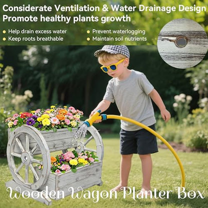 NestNature Wooden Wagon Planter Box|Raised Garden Bed W/Wheels for Plants - color: Antique White, size: Classic-2Tier