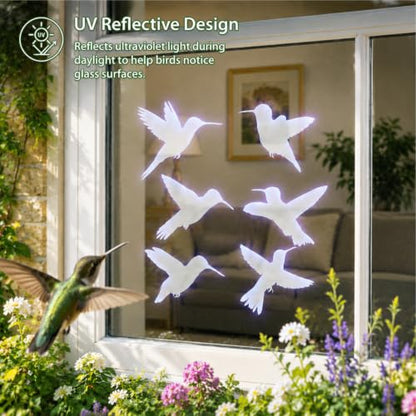 UV Reflective Window Bird Stickers, 12 Pcs Hummingbird Anti Collision Decals on 2 Sheets for Glass Doors and Windows - color: Reflective-12 Pcs