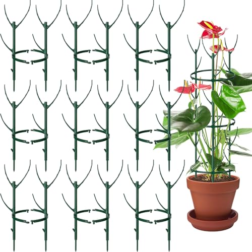 18 Pcs Plant Support Stakes & Plant Cage Support Rings, Plant Supports for Indoor Plants, Stackable Plant Holder Stick, Small Plants Potted Plants Flower Other Climbing Plants (6.4 "Wide X 11" High) - color: plantstake-18