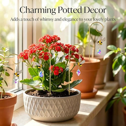 4pcs Bumble Bee Crystal Suncatchers with Small Trellis for Potted Plants - color: Bee