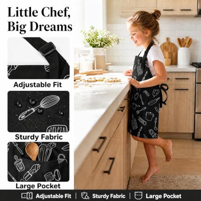 Kids Apron for Cooking, Toddler Apron with Pocket, Girls Boys Apron - color: Black, size: Small