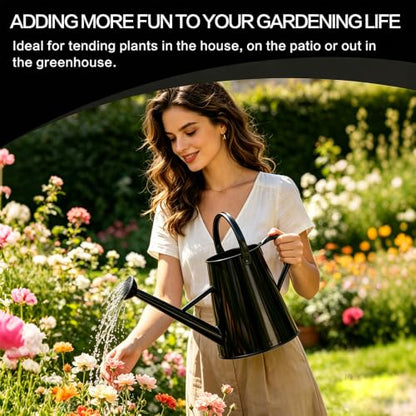 1.5 Gallon Metal Watering Can for Outdoor Plants, Large Watering Can, Black - color: Black