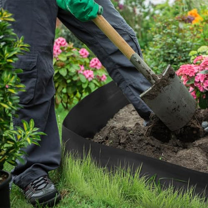 FoldTier 6 Inch Tall 66 ft Length Landscape Plastic Edging Kit with Hammer Spikes Plastic Garden Flower Bed Edging Landscape Border for Gardens Border Grass Yard Lawn (Black) - color: Black