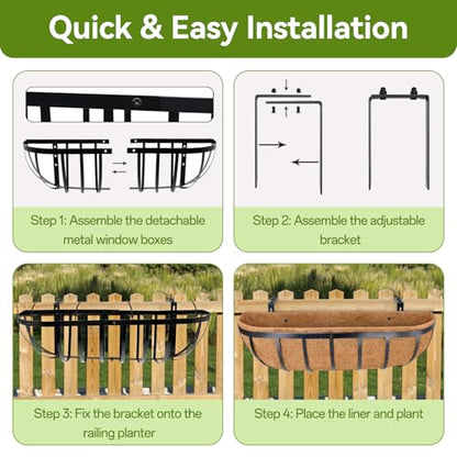 Halatool 24 Inch Railing Planter Box, 2 Pack Trough Planter Box for Outdoor - color: Semi-circle
