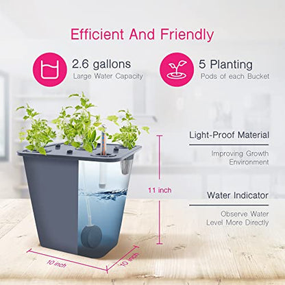 2 Hydroponic Buckets Kit for Plants, Hydroponics Growing System for Herbs/Tomato/Vegetables, DWC System with Air Pump & Germination Tray (Complete Indoor Hydroponic Gardening Supplies) - size: 2 Buckets Kit (Grey)