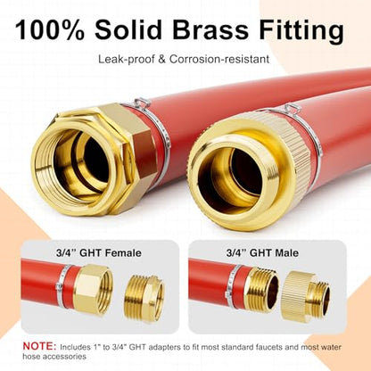 SPECILITE 1" x 75FT Hot/Cold Rubber Garden Water Hose, -50℉-190℉, Red - color: 1"ID Red, size: 75ft