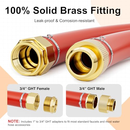 SPECILITE 1" x 100FT Hot/Cold Rubber Garden Water Hose, -50℉-190℉, Red - color: 1"ID Red, size: 100ft