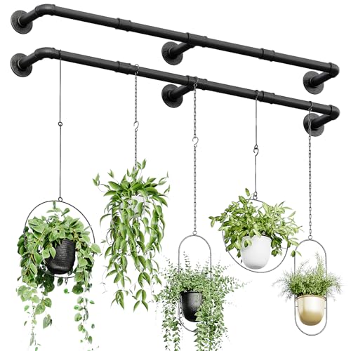 Bamworld Window Plant Hanger Indoor 63in 2PCS Hanging Planters for Indoor - color: 2pcs, Black