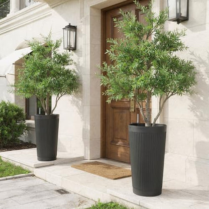 24" Self Watering Tall Black Planters Outdoor Set of 2 - color: Black Round