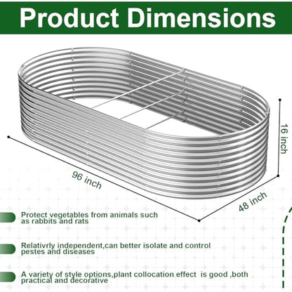 2 Pack Tall 8x4FT Corrugated Galvanized Steel Raised Garden Bed Outdoor, Oval Raised Beds for Gardening, Metal Above Ground Garden Bed for Vegetables and Flowers - size: 8x4FTx16inch
