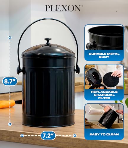 Plexon Countertop Compost Bin Kitchen Indoor with Lid, Black 1.5 Gall - color: Black