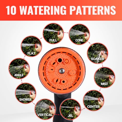 YAMATIC 100FT Garden Hose 5/8in I.D. with 10 Function Water Hose Nozzle - color: Black and Red, size: 100' feet