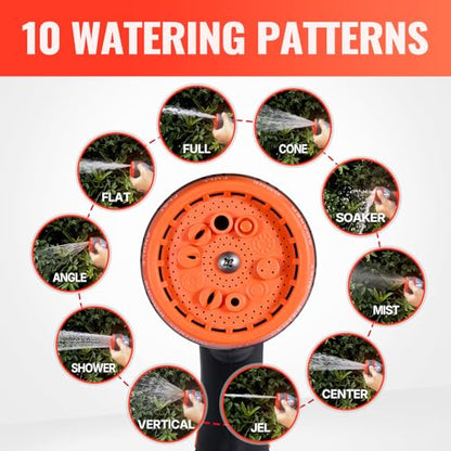 YAMATIC 100FT Garden Hose 5/8in I.D. with 10 Function Water Hose Nozzle - color: Black and Red, size: 100' feet