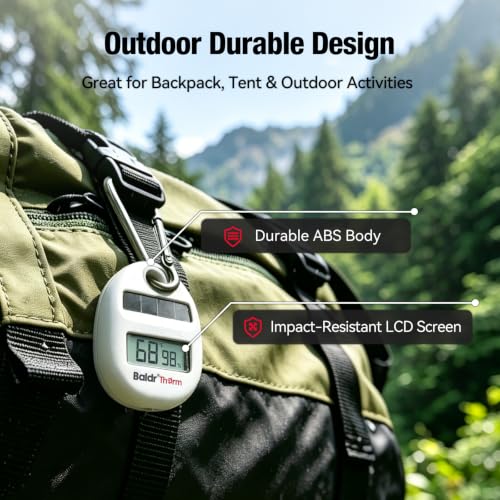 Solar Powered Portable Thermometer Hygrometer with Carabiner