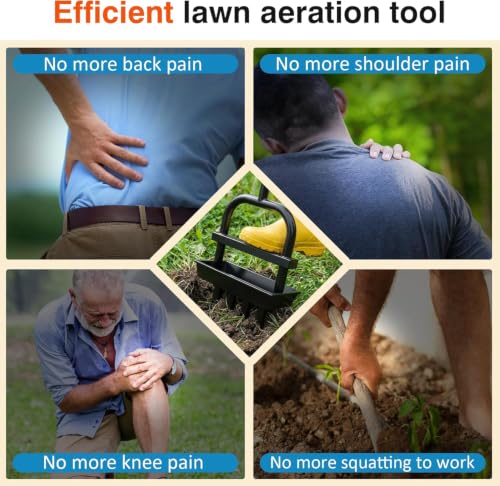 JouZYA Lawn Aerator Tool with Soil Core Collection Tray, 4 Tines