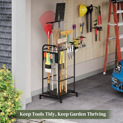 Garden Tool Organizer with Hooks, Steel Yard Storage Holder,Broom Holder - style: Rack with Hooks