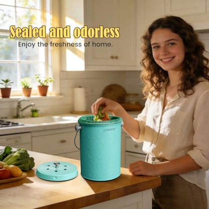 AOSION Countertop Compost Bin Kitchen,Odorless Indoor Compost Bin with Lid - color: Light Green