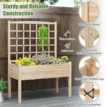 HAPPYGRILL Raised Garden Bed with Lattice Trellis & Legs - size: 47" x 24" x 63"