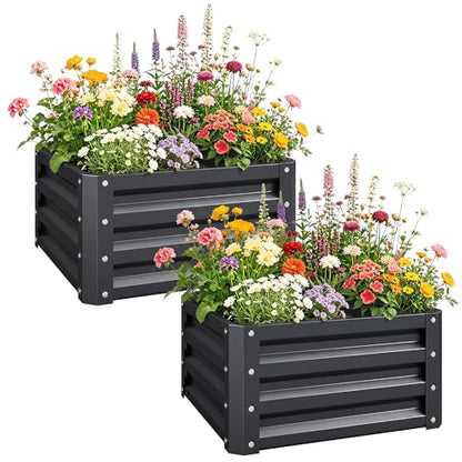 Outsunny 2 Piece 2' x 2' x 1' Galvanized Raised Garden Bed, Dark Gray - color: Gray