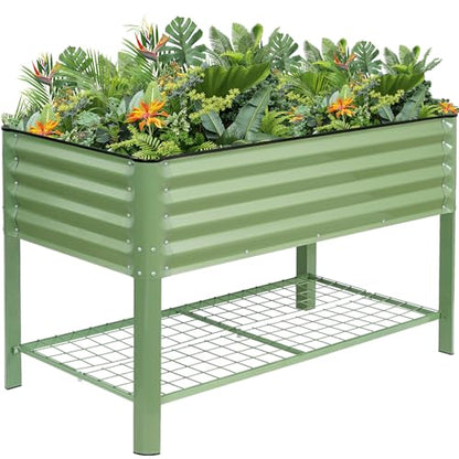 G GOOD GAIN Elevated Raised Garden Bed Kit with Leg, Rack, 2x4ft, Green - size: 2' x 4', style: Green with Legs & Storage Rack