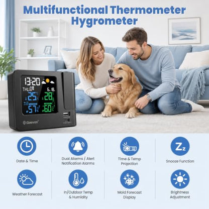 Geevon Projection Alarm Clock for Bedroom Ceiling with Weather Station