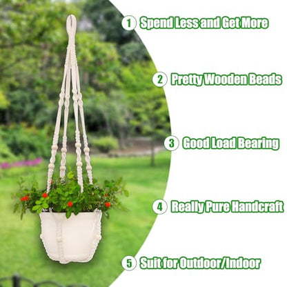 4 Pack Macrame Plant Hangers Indoor Set Large Crochet Hanging Holder, White - color: White
