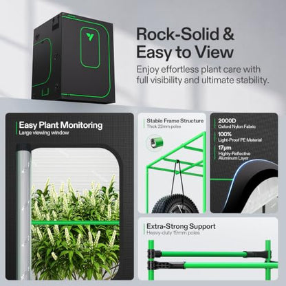 VIVOSUN 5x5 Pro Grow Tent Kit 850W Aerolight E42A+ Smart Pro Control System - size: Plus 60" x 60" x 80"