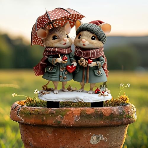 Adorable Mice Couple Acrylic Garden Stake, Indoor and Outdoor Garden Acrylic Decoration, Idea Gift for Flower Potted Ornament and Landscape Beautification, Suitable for Courtyards and Lawn - color: colorful-1