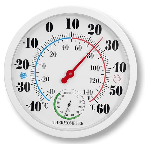 10 Inch Indoor Outdoor Thermometer Hygrometer, Wall Mount