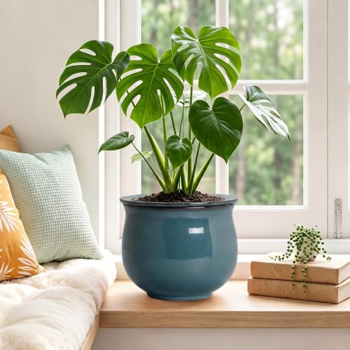 8 Inch Ceramic Self Watering Plant Pots, Ceramic Planter, Retro Blue - color: Retro Blue, size: 8 Inch