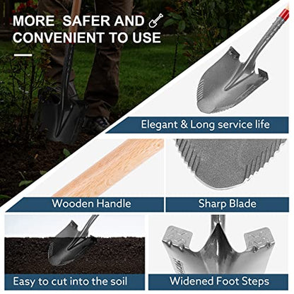 Sharp Sawtooth Blade Garden Shovel Round Digging Shovels Spade 43 in - style: Garden