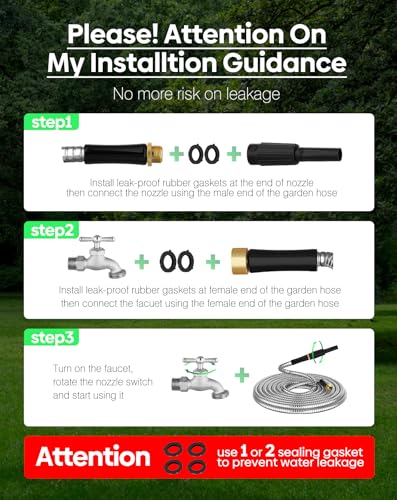 Non-Expandable Metal Garden Hose 25 Feet with Sprayer Nozzle, Flexible, No Kinking, Lightweight & Heavy Duty Water Pipe, Stainless Steel Outdoor Water Hose for Yard 25 ft, Male to Female Connector - size: 25ft
