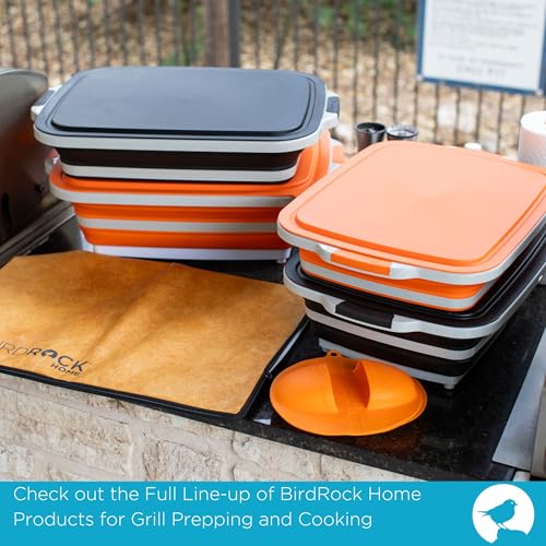 BIRDROCK HOME Collapsible Large BBQ Prep Tub w/Cutting Board, Multi-Function Grill Caddy w/Colander & Lid, Portable Silicone Dish Bowl for Picnic, Tailgate, Camping - Black