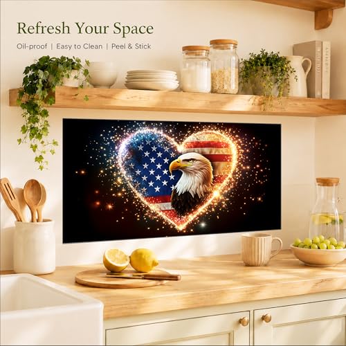 Kitchen Wallpaper 17.3x28 in Bald Eagle American Flag Heart for Backsplash - color: Colorful1288