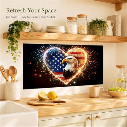 Kitchen Wallpaper 17.3x28 in Bald Eagle American Flag Heart for Backsplash - color: Colorful1288