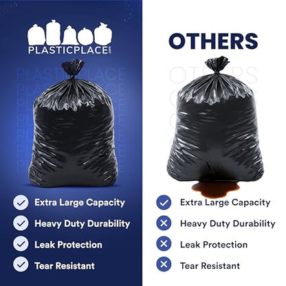 Plasticplace 64-65 Gallon Trash Can Liners for Toter │ 1.2 Mil │ Black Heavy Duty Garbage Bags │ Rolls │ 50” x 60” (100 Count) - size: 100 Count (Pack of 1)