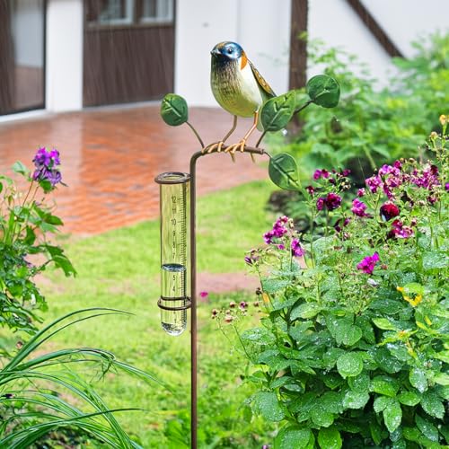 Bits and Pieces Bird Rain Gauge, 5 Inch Glass Tube, 39" Tall