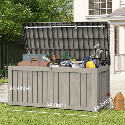 LubanNese 150 Gallon Outdoor Deck Box, Lockable Waterproof Storage Container, Resin Weatherproof Box for Patio Garden Pool Toys Tools Cushions, Grey