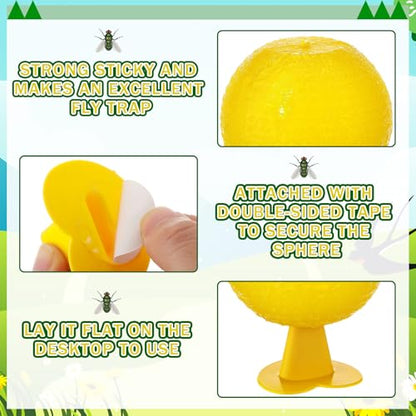 Qualirey 10 Set Fruit Fly Sticky Trap Balls Fungus Gnat Killer, Yellow - color: Yellow