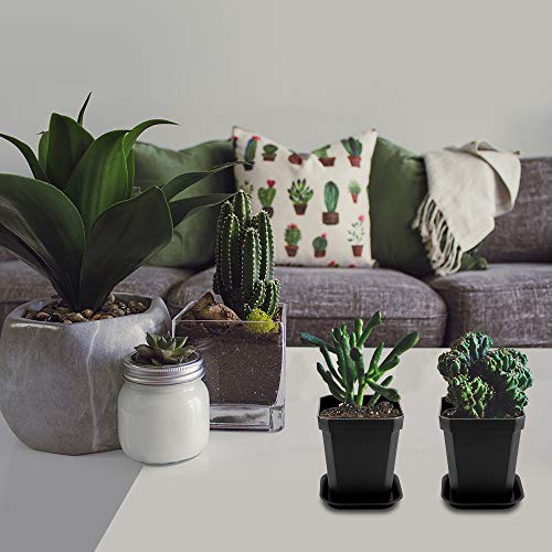 30Pcs 3" Nursery Pot with 30 Saucers Black, Square Plastic Plants Pots - color: Black