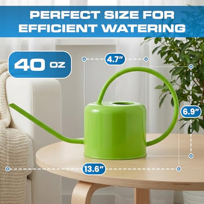 Plexon Long Spout Watering Can Indoor Plants, 40 oz Small Watering Can Pot Metal for Garden Flowers House Plants Mini, Powder Coated,Gift for Mom Girlfriend Daughter, Green - color: Green, 40 Oz