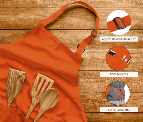 Utopia Kitchen Bib Aprons 2 Pack Adjustable With 2 Pockets - color: Orange