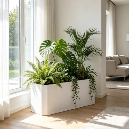 Metal Rectangular Planter Box 36"L x 15"W x 15"H Large White Planters - color: White