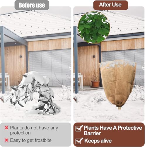 Winter Burlap Plant Cover Bag, Large Burlap Bags with Drawstring, Reusable Jute Sack,Frost Cloth Cold Freeze Protection Cover Bags Tree Freeze Blanket for Outdoor Plants, Shrubs, Bushes(32x47") - size: 32x47"