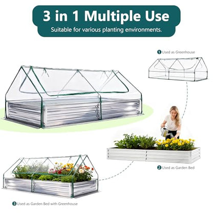 DUMOS Galvanized Raised Garden Bed with Cover, Clear, 8x4x1ft - color: Silver (Transparent Cover), size: 8×4×1ft