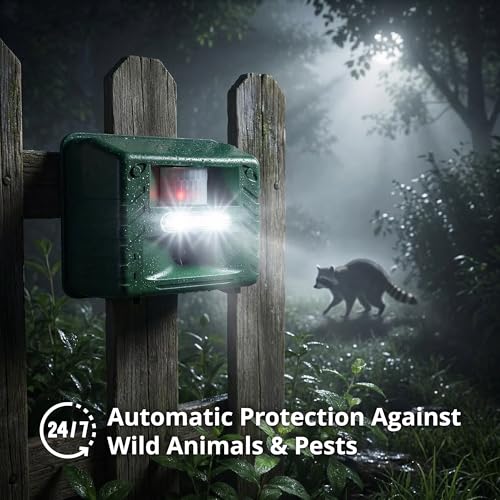 ASPECTEK Yard Sentinel Ultrasonic Animal Repeller with Strobe Light, 3 Mode Protection, Motion Sensor, Deterrent for Deer, Raccoons, Squirrels and Opossums AC and Battery Powered - 1 Pack - style: With Strobe Light