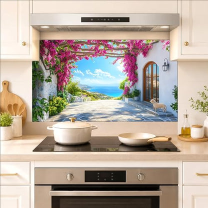 Kitchen Wallpaper 17.3x28 in Mediterranean Bougainvillea for Backsplash - color: Colorful1272